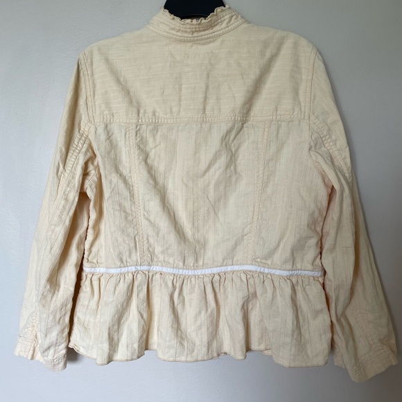 J. Jill Pastel Yellow Ruffled Mandarin Jacket 100% Cotton Size Petite Large PL - Picture 11 of 11